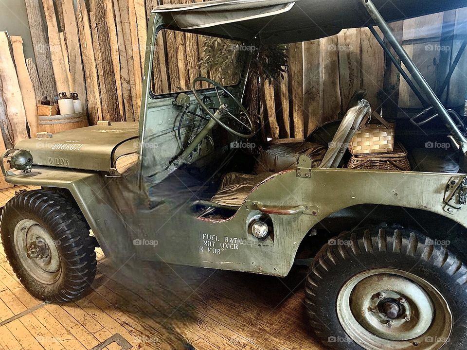 Antique green metal Jeep