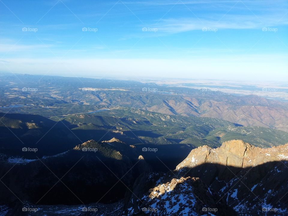 View from top of pikes peak, Colorado at 14,110 feet elevation
