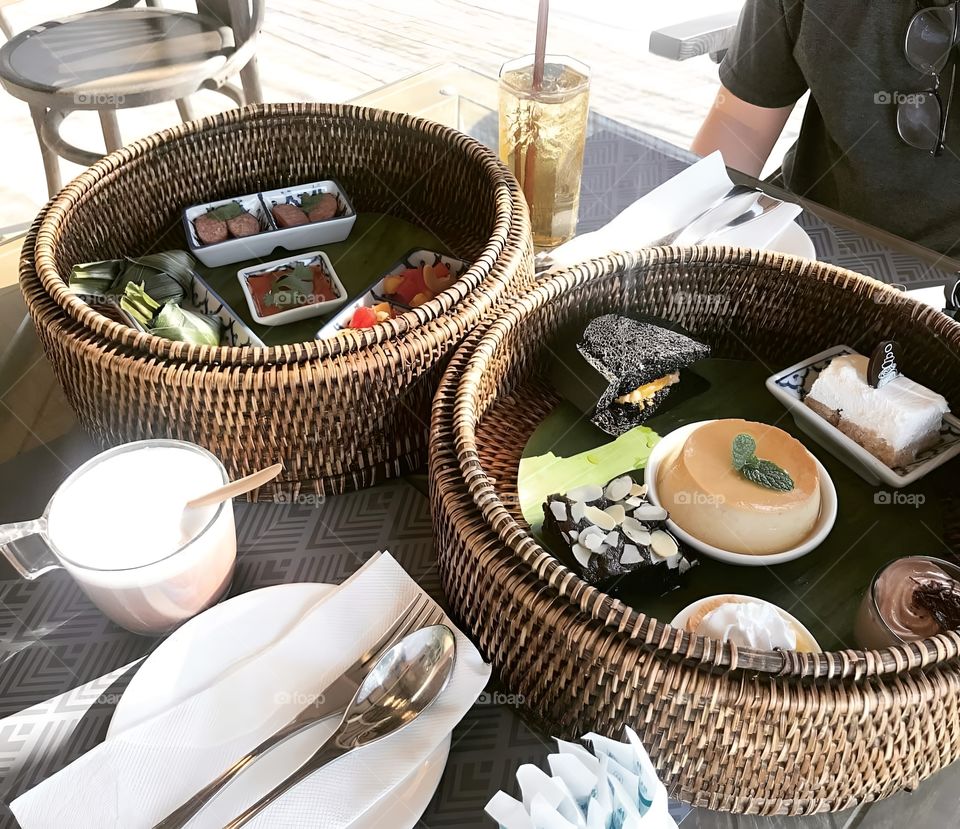 pudding and food in busket