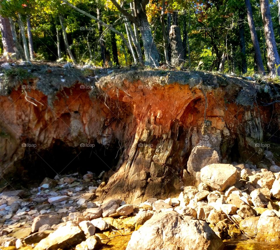 soil erosion on a lake.  look closely and you might see a baboon on the left