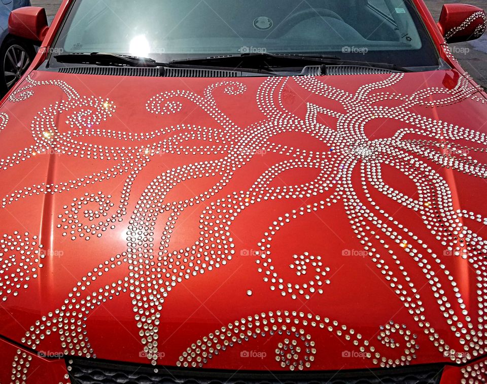 Bejeweled car hood up close!