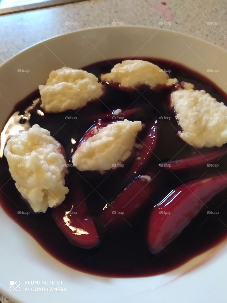 Soup with lilac berries, pear and semolina