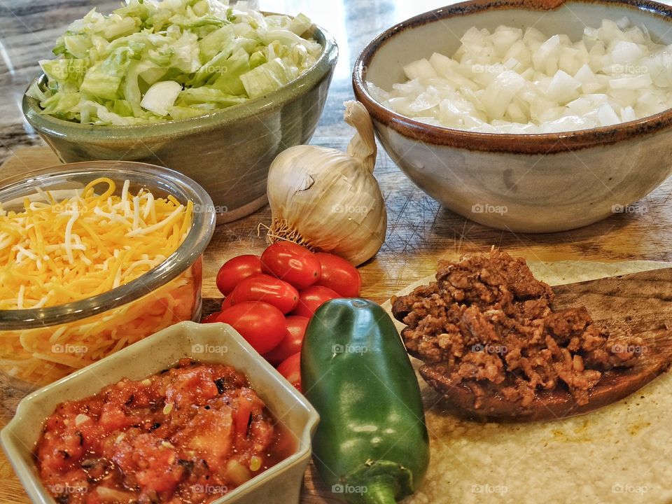 Taco Ingredients. Fresh Ingredients For Making Tacos At Home
