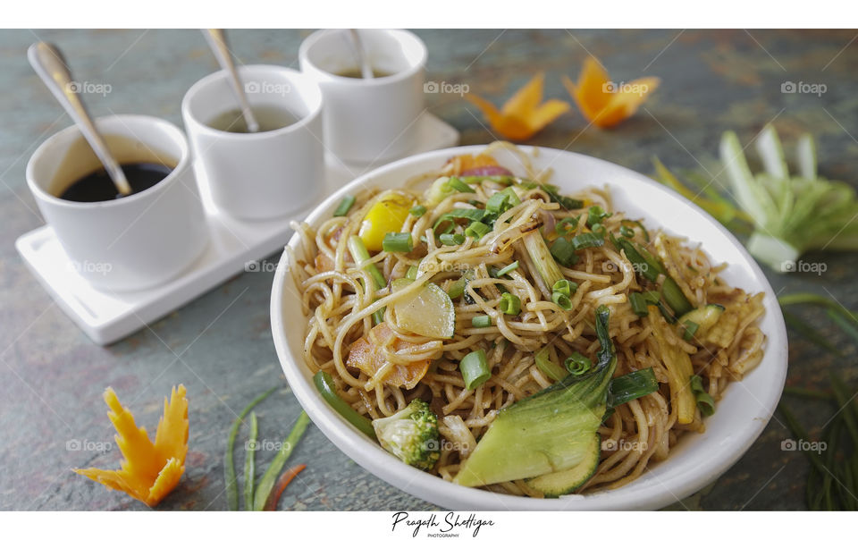 Vegetable Hakka Noodles 
Whenever the cravings strike, I simply make them at home. They are really easy to make with few basic ingredients.