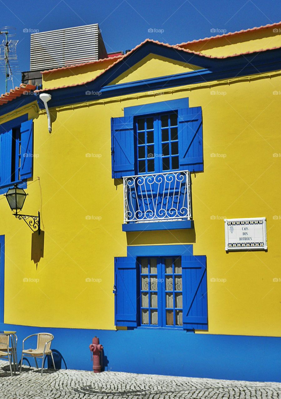 Blue windows in Aveiro, Portugal