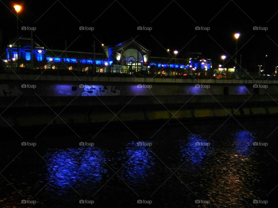 Bridge, Evening, City, Water, Light