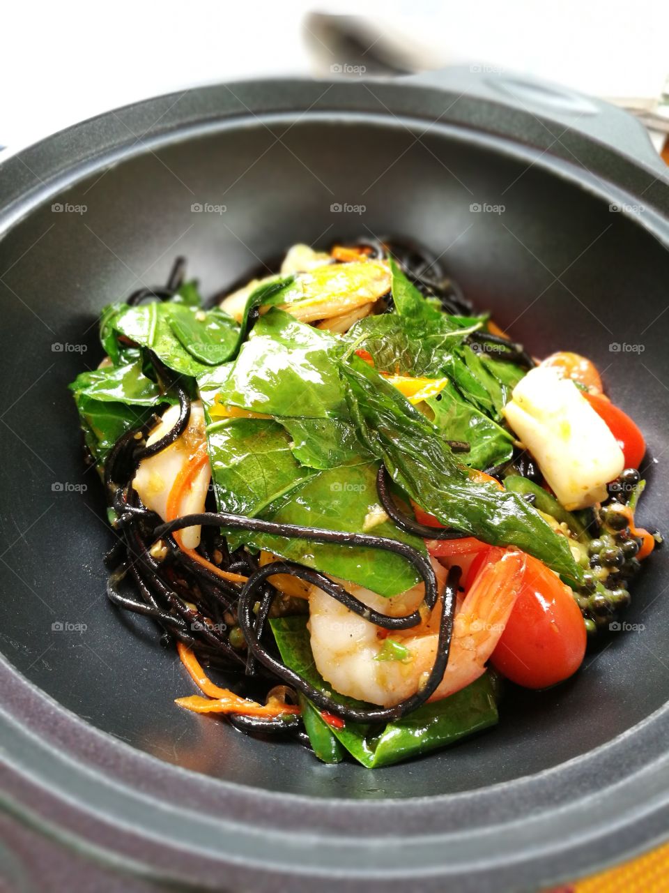 Black spaghetti with sea food....