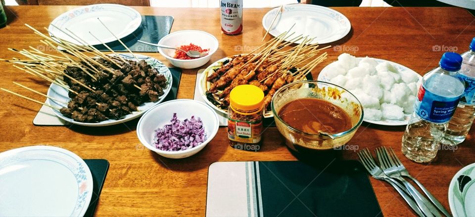 homemade Indonesian sate ayam or chicken stay