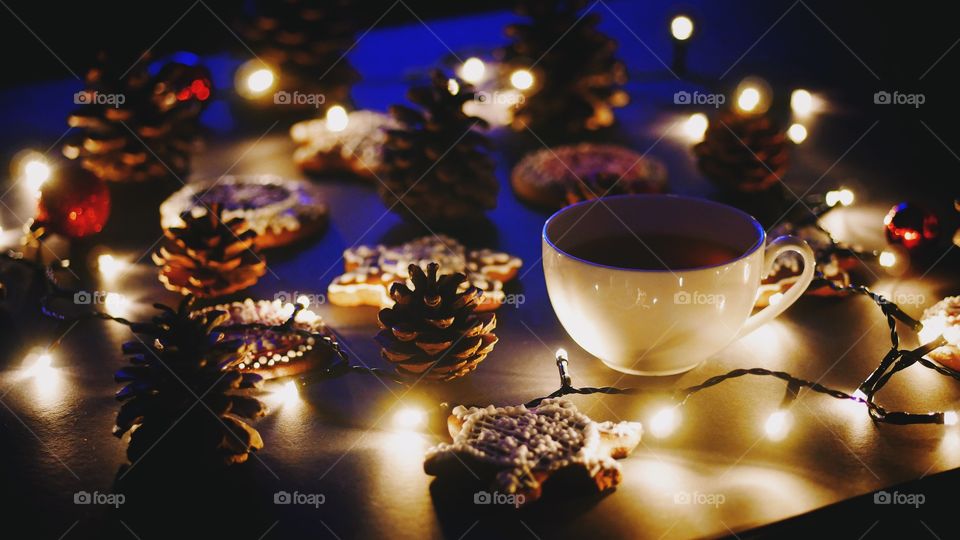 Tea cup with christmas decoration