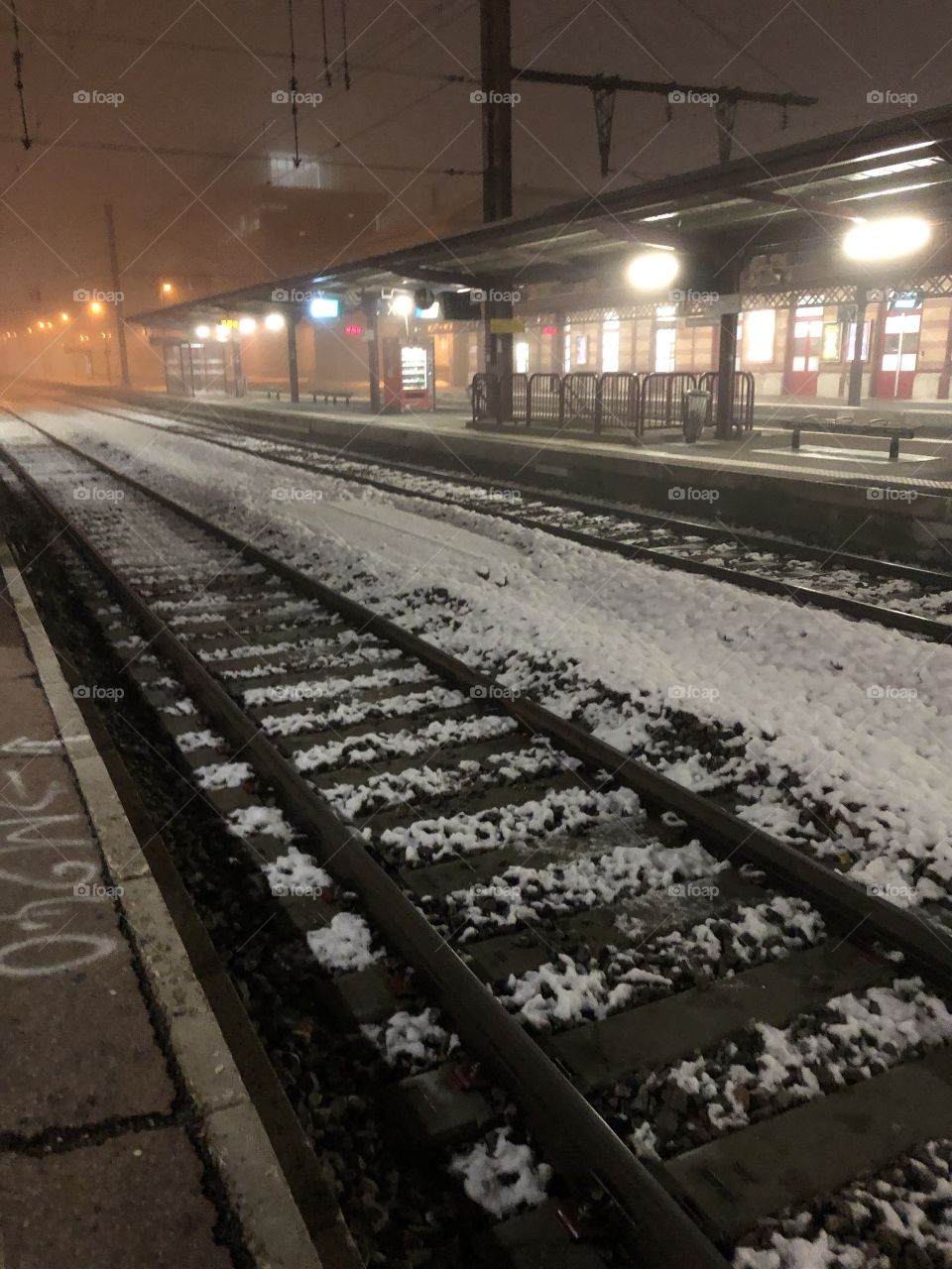 Train station under snow