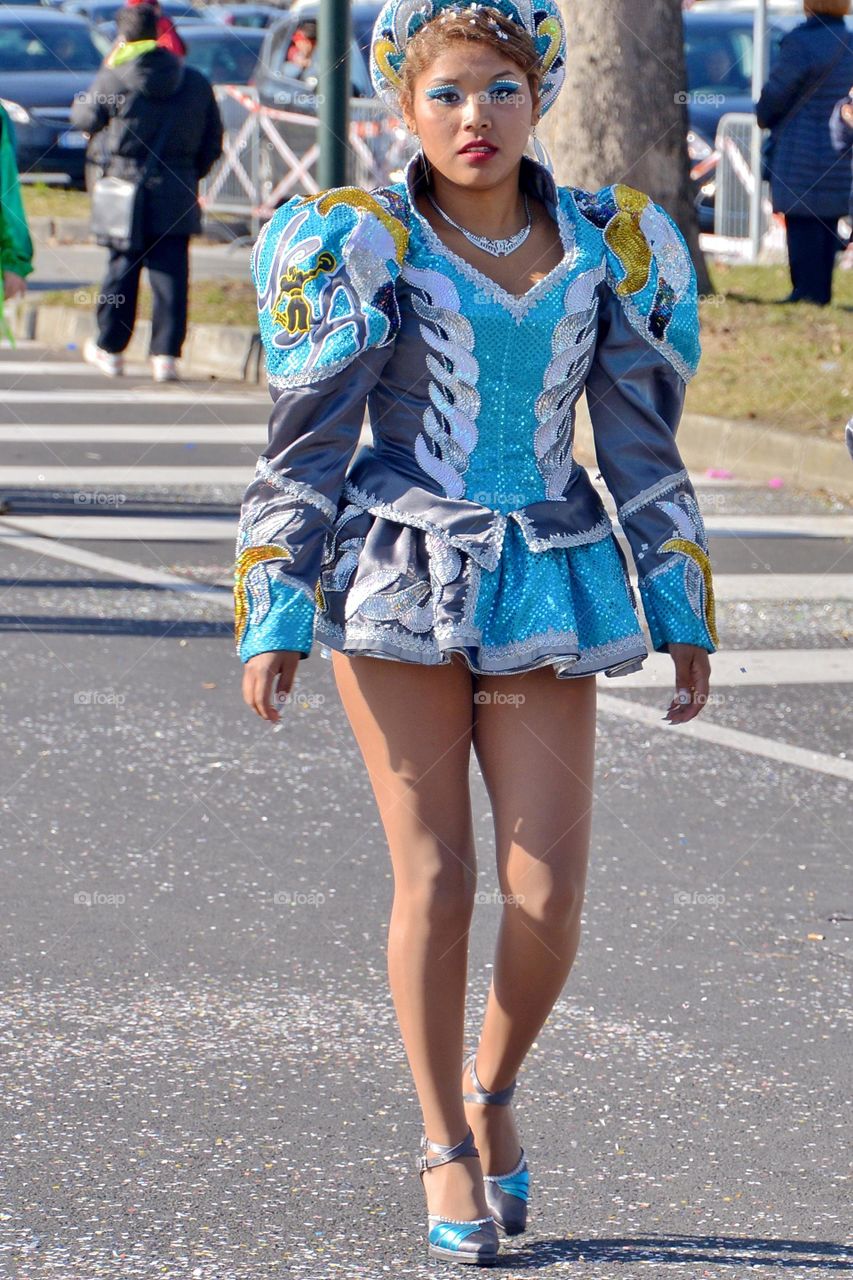 Peruvian girl dancing in the street