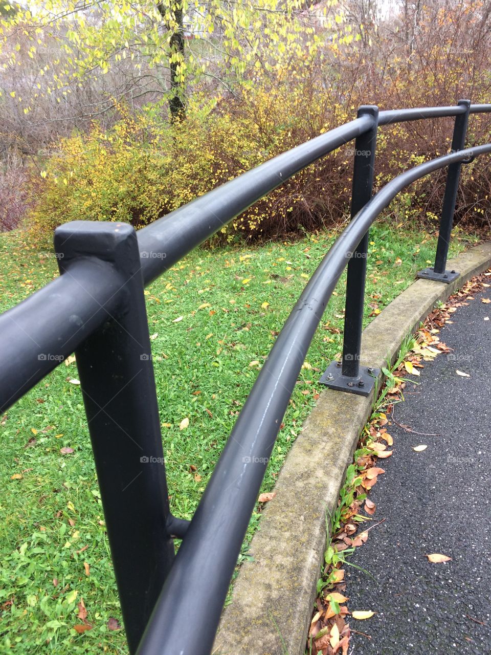 Steel handrail on the trail