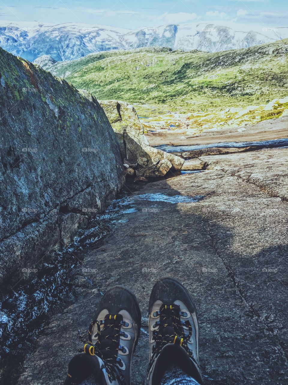 Hiking boots in mountains 