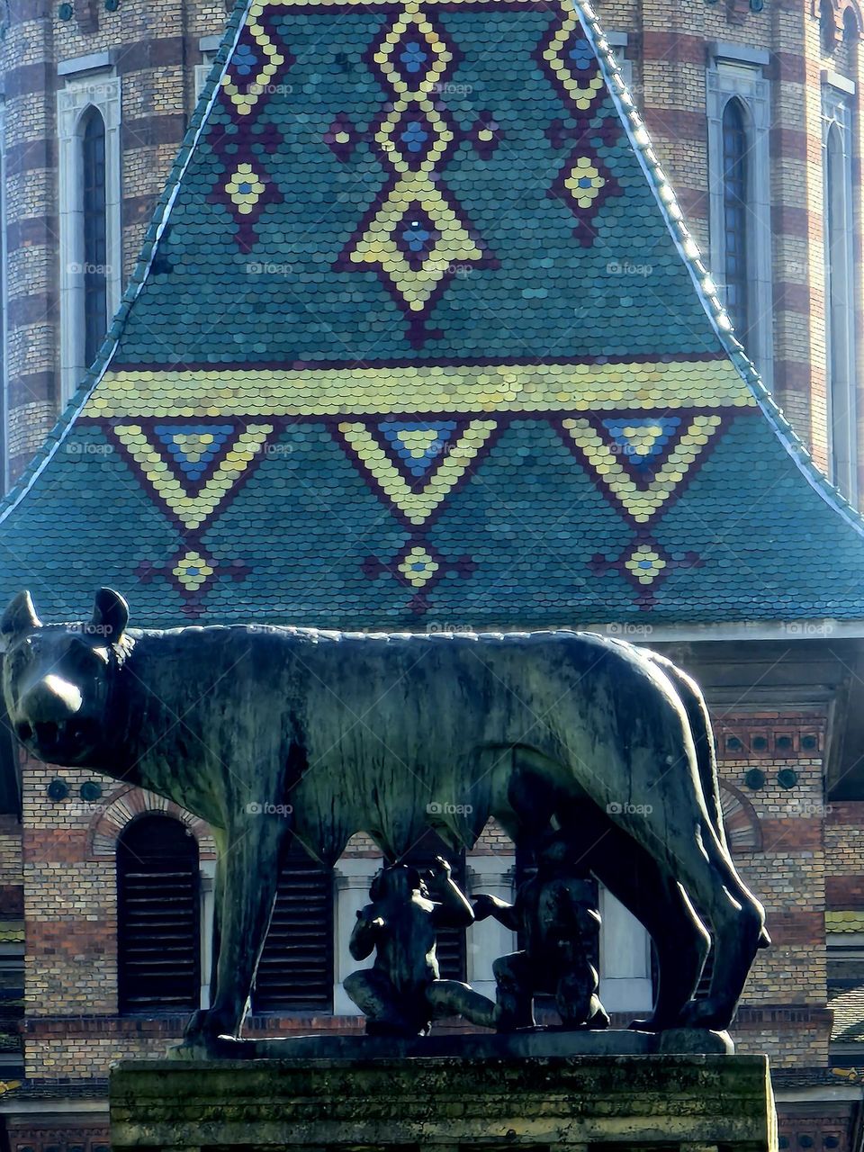 the she-wolf with Romulus and Remus and the metropolitan cathedral of Timisoara