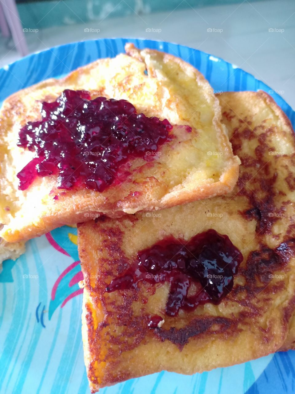 Homemade French toast with delicious blueberry jam