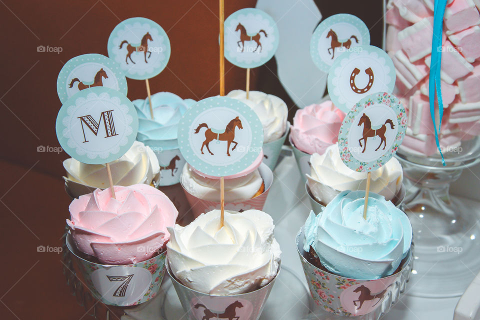 Cupcakes on thematic birthday party. Horses