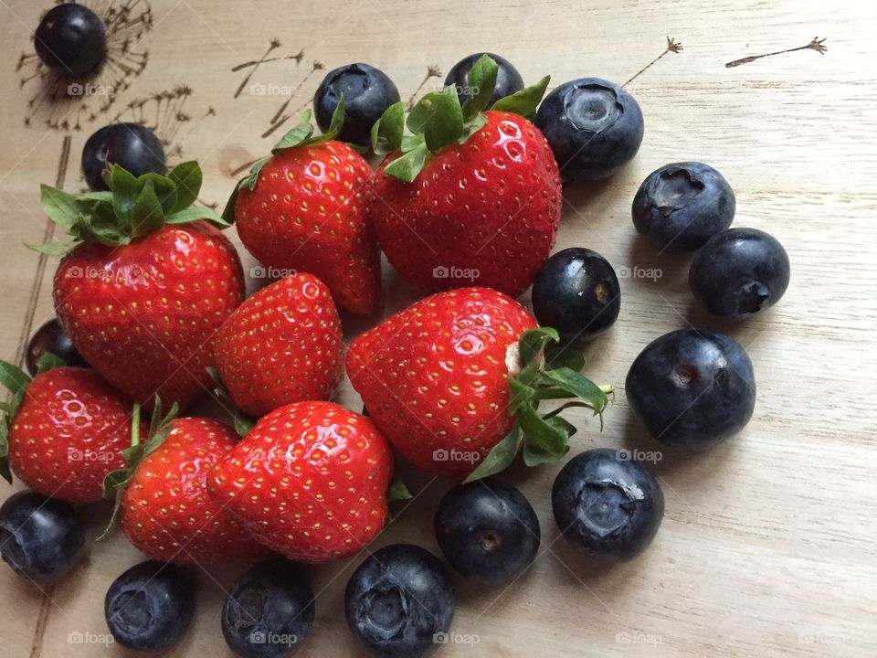 Fresh blueberries and strawberries