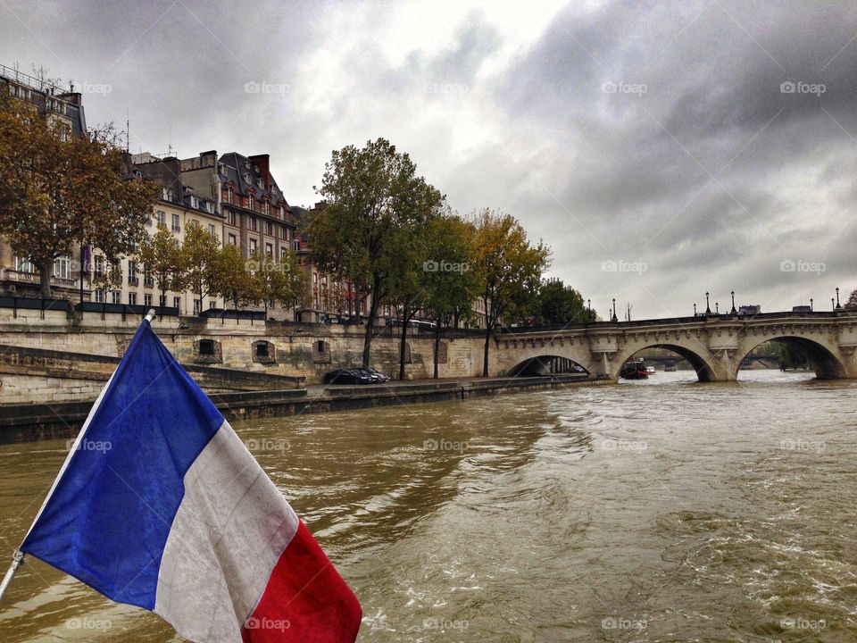 French flag and river