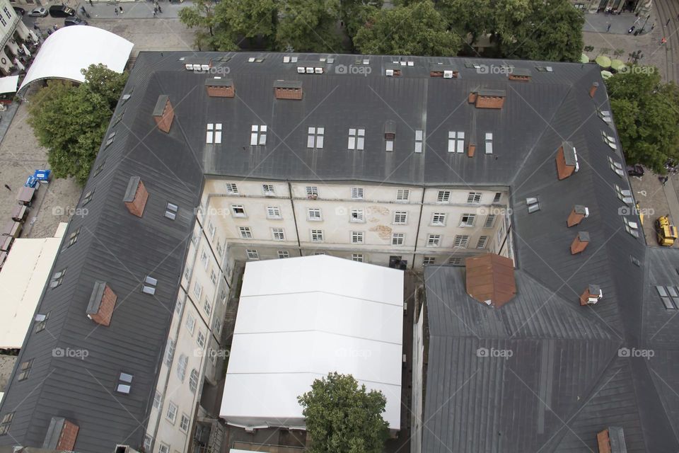 The city of Lviv in Ukraine from a bird's eye view.