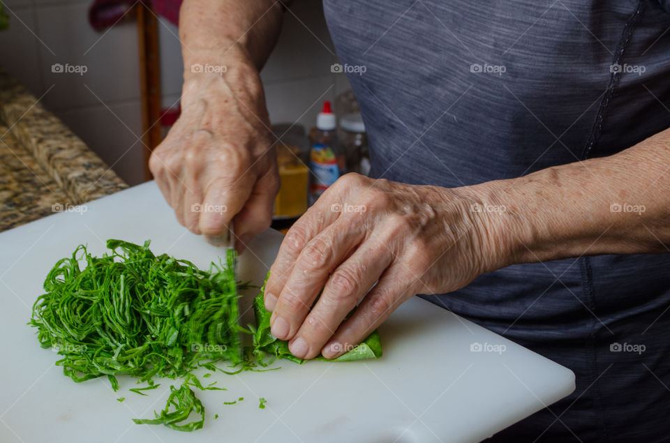 cutting the vegetables.