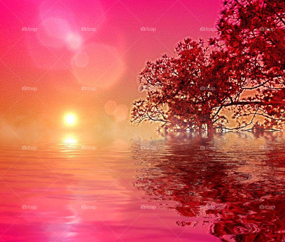 Pink sky and reflection
