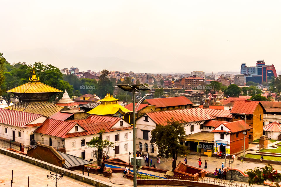 Photograph of Temples of Kathmandu at dusk dawn daytime snap in landscape style. Travel, Vacation, freedom, Holiday Concept. Useful for background screen saver e-cards website. Subject is adventure inspiration exhilarating hopeful bright calm gentle