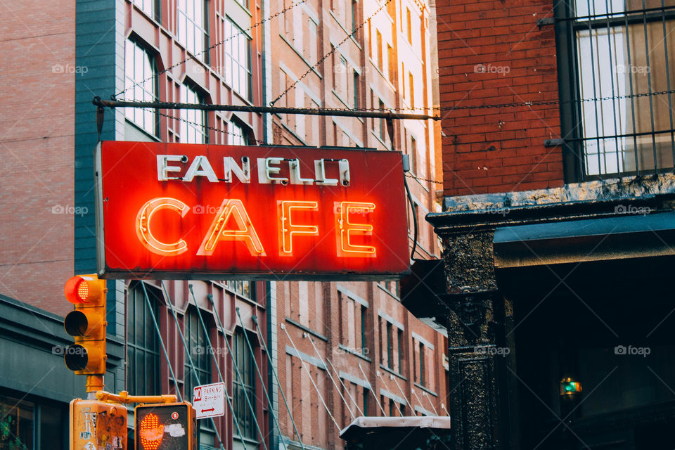 Cafe neon sign in New York City