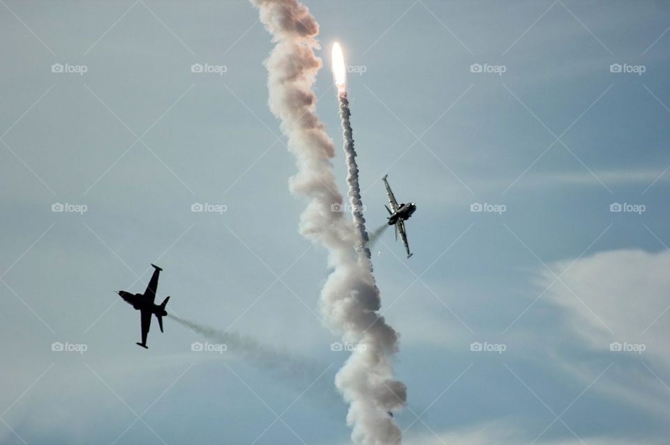 Fighter jets and rocket