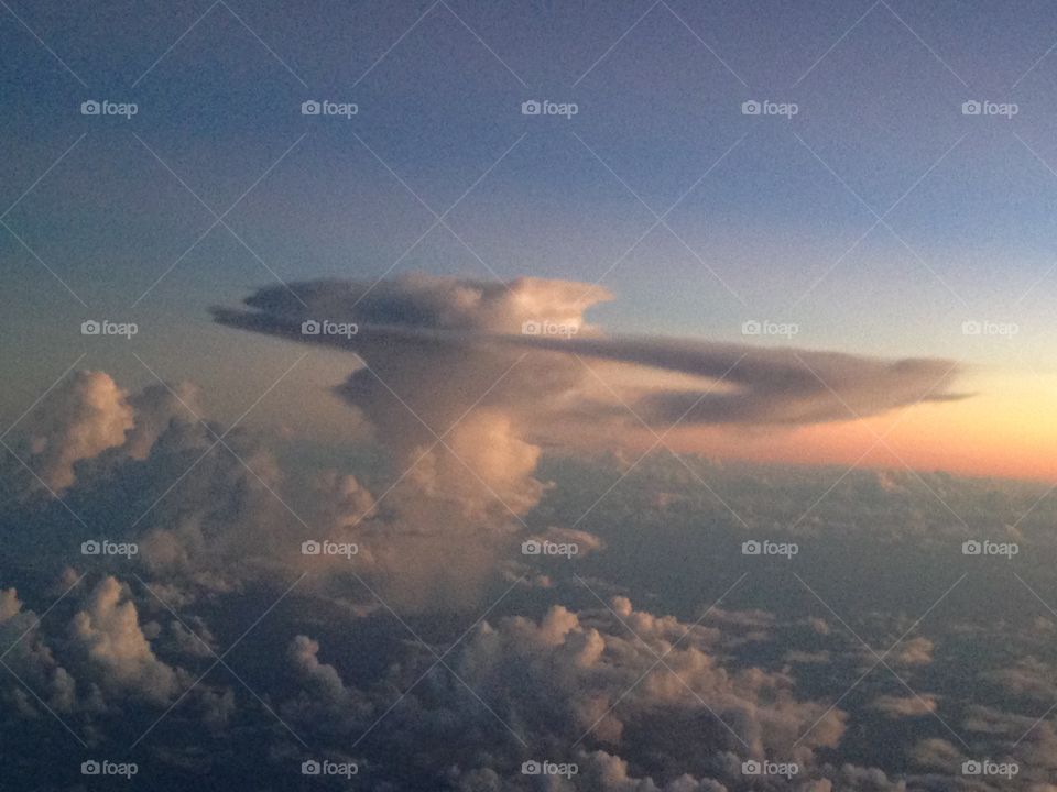 A strange cloud formation captured from an airplane window