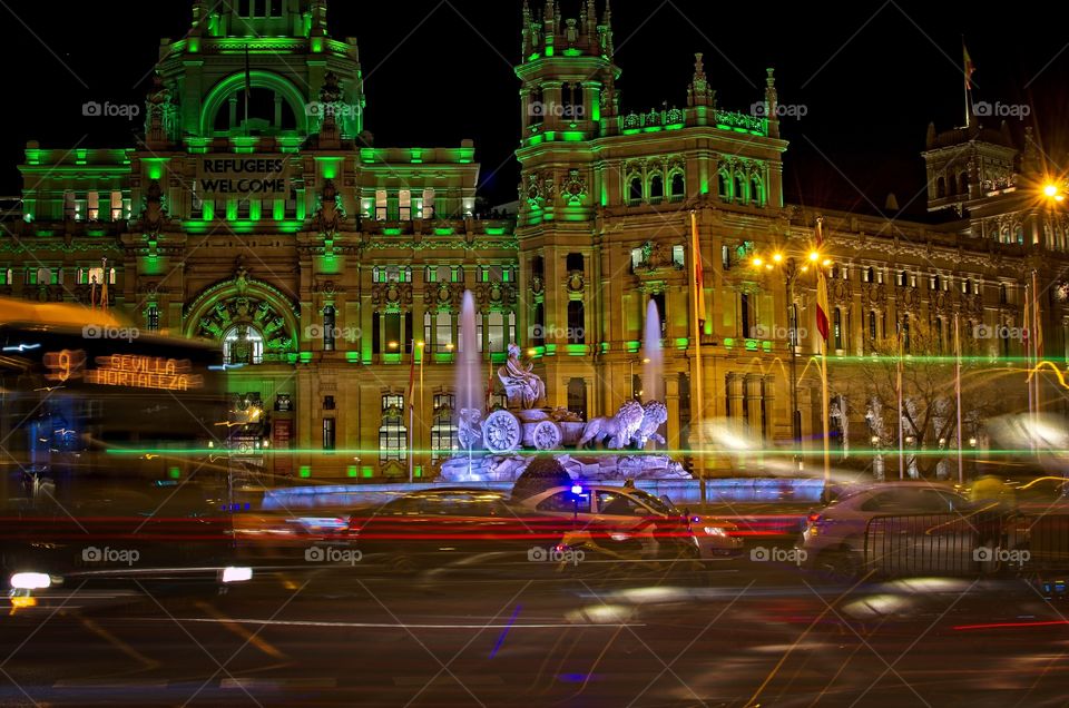 La Cibeles square at night