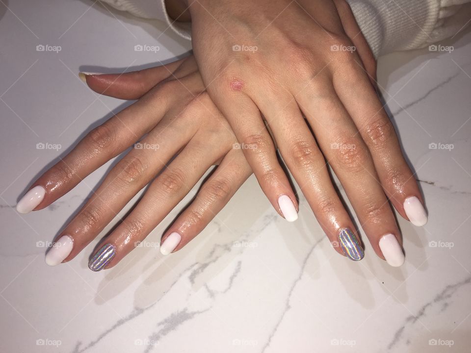 White & Holographic Nails