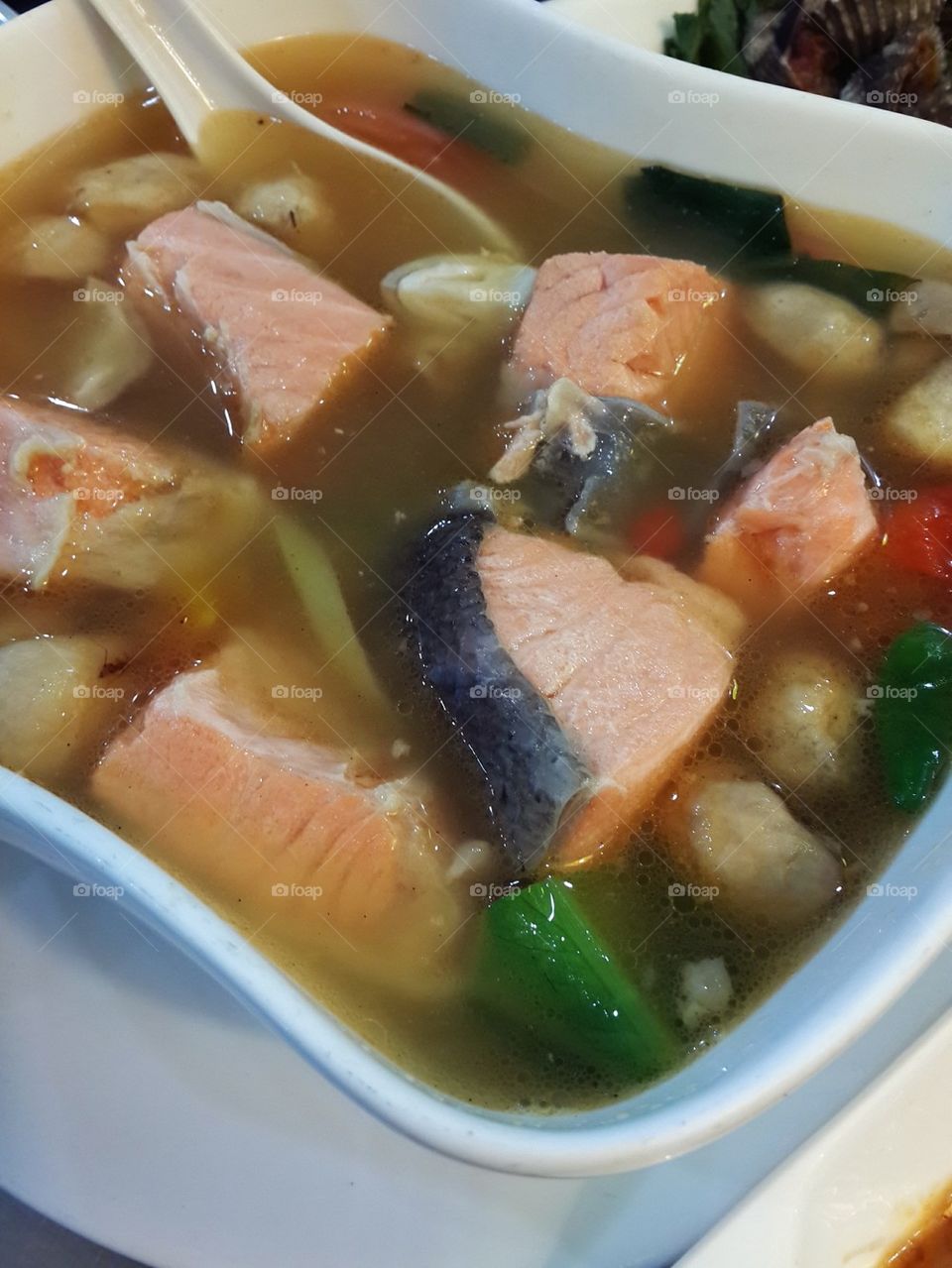 Spicy salmon soup
