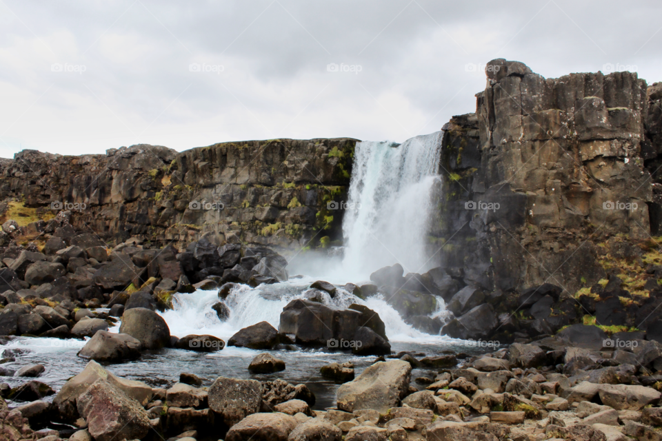  A waterfall in Thingvellir National Park in Iceland