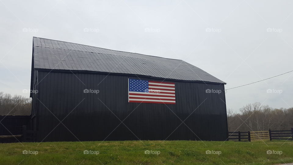 barn with American flag
