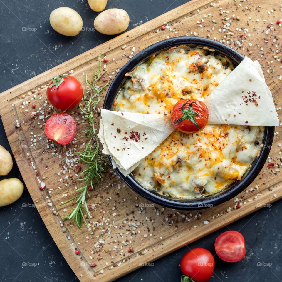 Beautiful scrambled eggs with tomatoes