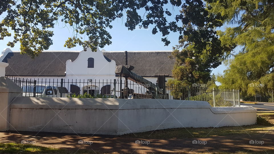 A large press in front of the traditional house in Stellenbosch South Africa