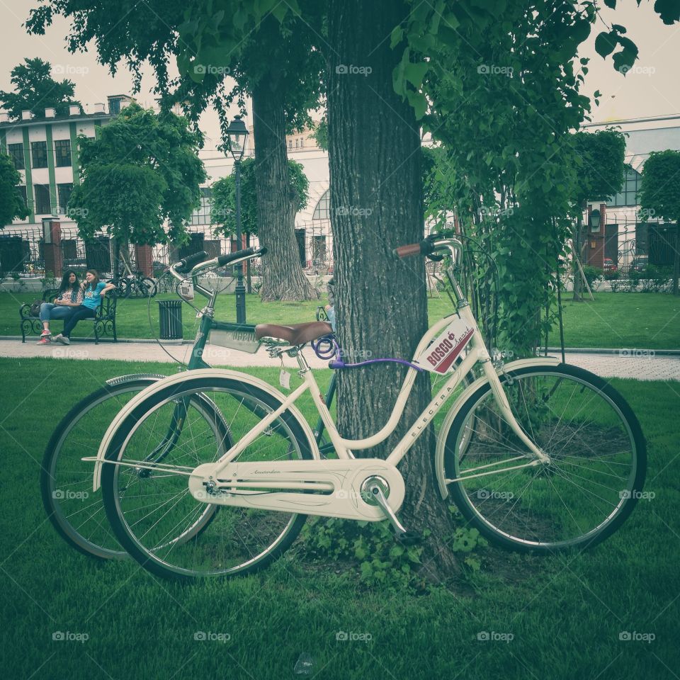 Colored electra bicycles on bosco fresh fest music festival in Moscow, Russia