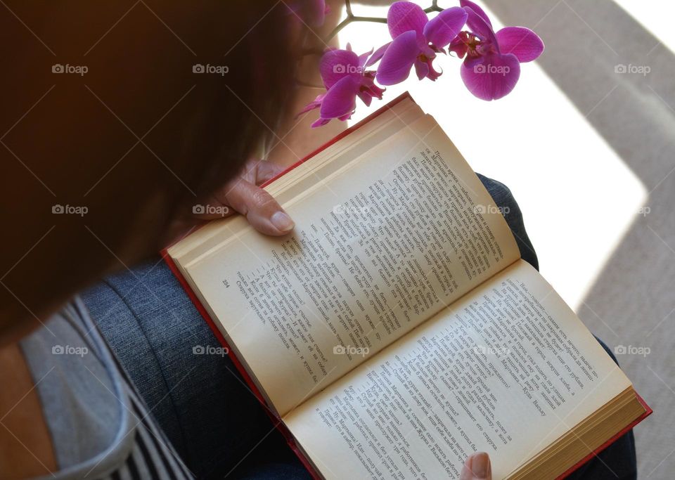 woman reading book