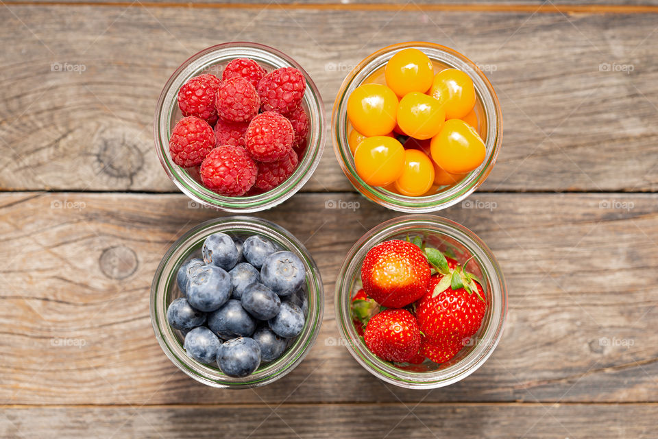 berry mix in glasses top view