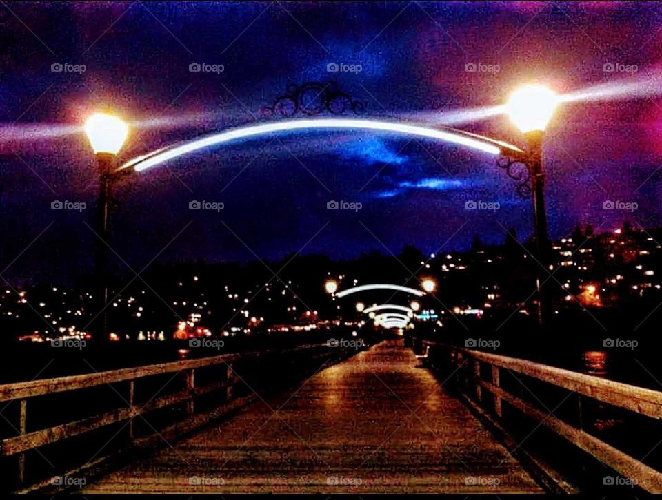 taking an evening stroll down the pier with family.