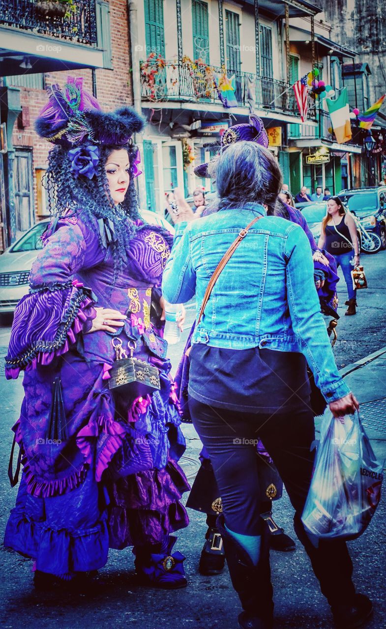 Colourful costume along the street at the French Quarter, New Orleans, Louisiana, USA.