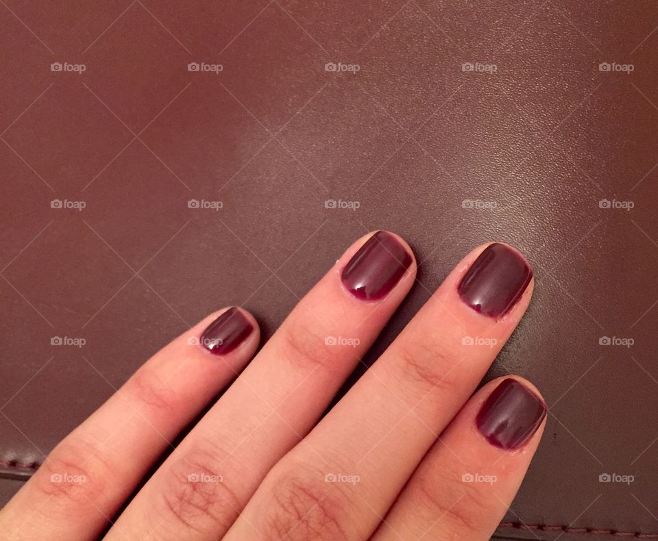 Wine red manicure mood.