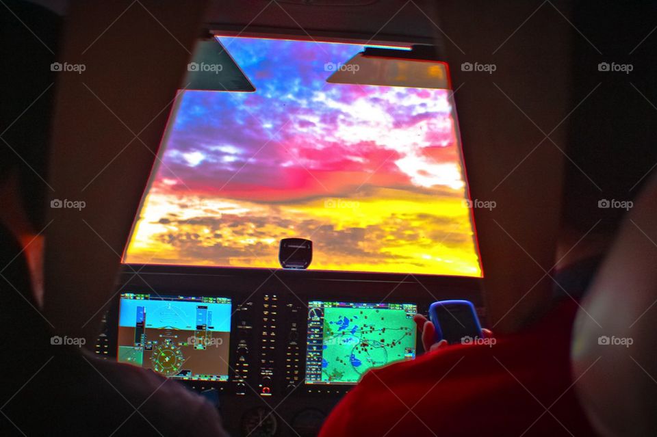 Sunset on a airplane