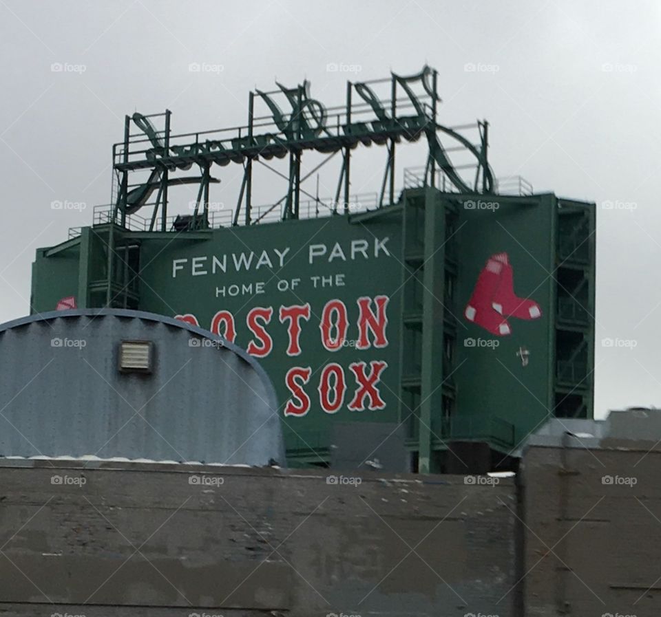 This was taken in a moving car on the highway on the way out of the Boston airport of Fenway Park 
