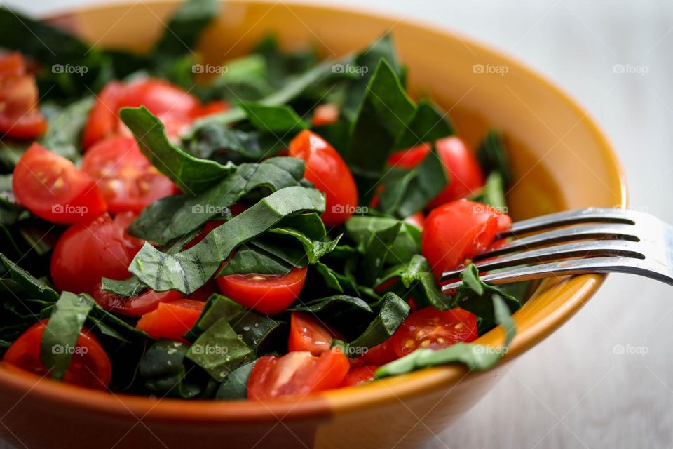 Fresh salad with tomatoes and spinach