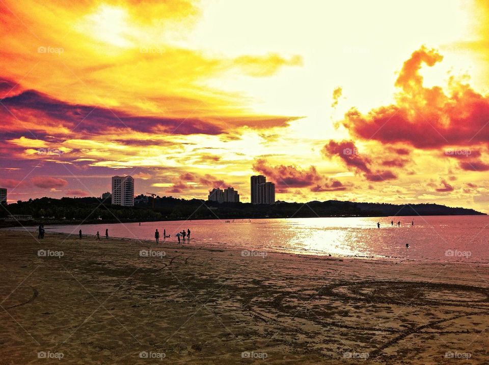 Kota Kinabalu beach at sunset