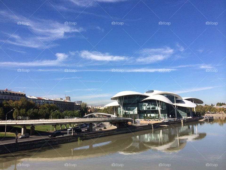 Mushroom like building by the river of Georgia 