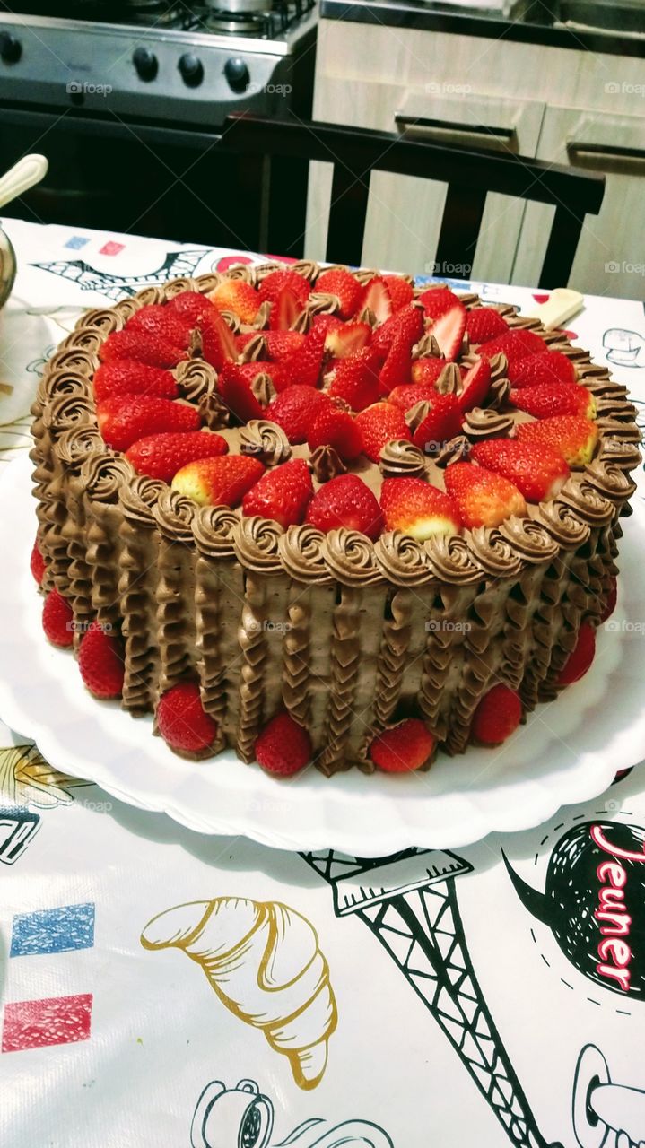 Bolo , morango, Chocolate.