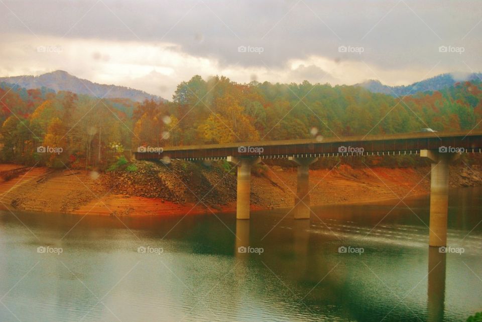 Trail trestle over river 