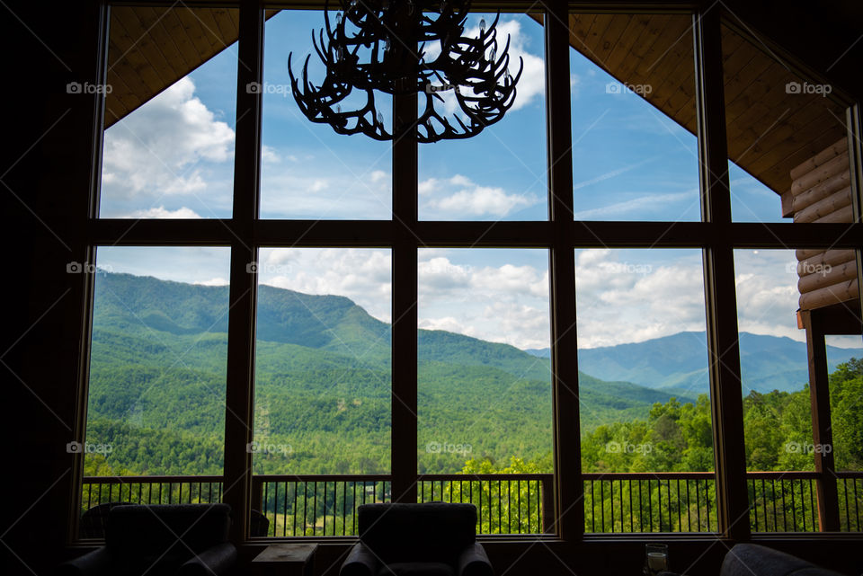 Mountain View through large open windows 